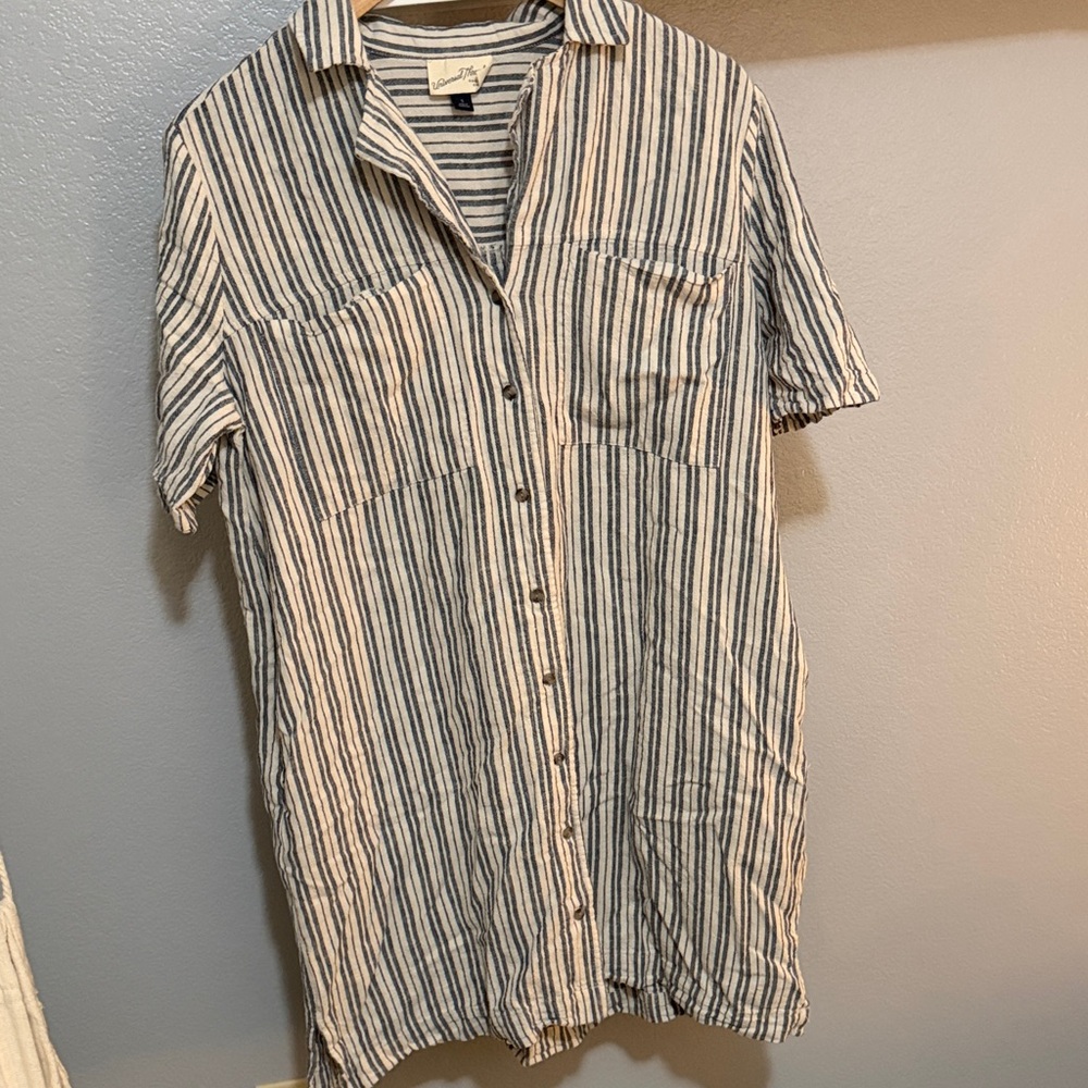 Universal Thread Blue and White Striped Button Down Dress